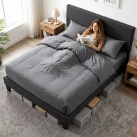 HOMCOM Cadru de Pat Dublu cu Lamele, 160x200cm, Negru(m-9)