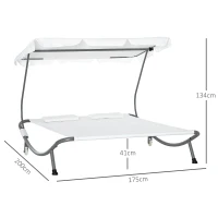 Outsunny Sonnenliege rollbar Campingliege mit Kopfkissen, Dach UV-beständig und wasserabweisend Gartenliege Liegestuhl bis 220kg belastbar für Balkon, Garten, Cremeweiß(m-3)