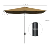 Outsunny Umbrelă de Grădină Dreptunghiulară 3x2 m cu Deschidere cu Manivelă și Înclinabilă, Culoare Cafea(m-3)