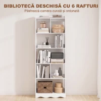 HOMCOM Bibliotecă cu 6 Rafturi și Rafturi Deschise Compartimentate, Alb(m-4)