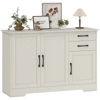 HOMCOM Mobilier Bucătărie cu 2 Sertare și 3 Dulapuri, Polițe Reglabile, 120 x 38 x 79 cm, Crem(m-11)