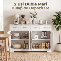 HOMCOM Dulap de Bucătărie, Mobilier de Bucătărie cu 4 Sertare, 4 Uși și 2 Rafturi Reglabile, Alb(m-4)