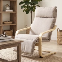 HOMCOM Fauteuil de salon tapissé aspect lin avec repose-pieds et doux balancement Dossier haut Assise large Marron clair(m-4)