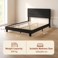 HOMCOM Cadru de Pat Dublu cu Lamele, 160x200cm, Negru(m-3)
