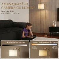 HOMCOM Lampadar LED cu Telecomandă, Lumină Reglabilă în 11 Temperaturi de Culoare și 11 Niveluri de Luminozitate, Auriu(m-4)