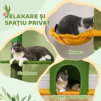 PawHut Ansamblu de Zgâriat pentru Pisici cu Fixare în Tavan, 230-275 cm, Hamac, Căsuță, Stâlpi din Sisal, Verde(m-7)