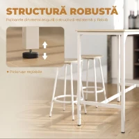 HOMCOM Set de Dining 5 Piese cu Bar 110 x 50 x 89,5 cm și Scaune Ø30 x 60,5 cm din Lemn și Metal Nuanță Lemn și Alb(m-6)
