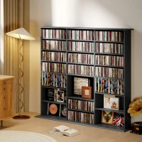 HOMCOM Móvel Porta-CD de 8 Níveis com 18 Prateleiras Reguláveis 1032 CD/594 DVD/Blu-ray Salva-espaço com 24 Compartimentos 145x24x126,3 cm Preto(m-4)