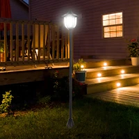 Outsunny Lámpara Solar de Jardín Farola con 6 Luces LED con Batería Recargable Solar con Autonomía de 6-8 Horas Ø26,5x177cm Negro(m-10)