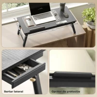 HOMCOM Suport Monitor Inclinabil și Reglabil cu Sertar Lateral, din Lemn, 83,5x33x23,5-34 cm, Negru(m-5)