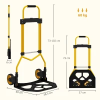 HOMCOM Transportwagen mit Teleskopgriff, Tragkraft 60 kg, Stahlrahmen, Gelb(m-3)