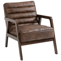 HOMCOM Fauteuil salon, fauteuil d'appoint rembourré en PU avec large assise, coussin épais et structure en bois massif, marron(m-12)