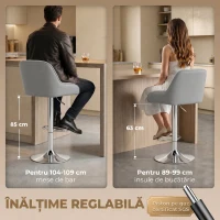 HOMCOM Set de 2 Scaune de Bar Rotative Reglabile pentru Bucătărie, Gri Deschis(m-5)