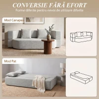 HOMCOM Canapea Extensibilă 2 în 1, 2 Locuri, cu 2 Perne Detașabile, Brațe Laterale, Șezut Tapițat, Chenille, Gri Deschis(m-4)