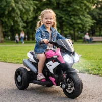 HOMCOM Motocicletă Electrică, 6 V, cu 3 Roți, pentru Copii de 3-5 Ani, Roz(m-2)