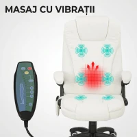 Vinsetto Scaun de Birou Reclinabil cu Masaj, Înălțime Reglabilă, Telecomandă, Textil cu Aspect de In, Crem(m-4)