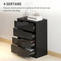 HOMCOM Comodă 4 Sertare, Modernă și Minimalistă, din PAL,60x40x85 cm, Negru Lucios(m-4)