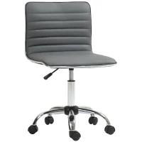 HOMCOM Armless Task Desk Chair, Swivel Office Chair with Faux Leather, Adjustable Seat Height, Chrome Base, Wheels for Home, Dark Grey(m-12)