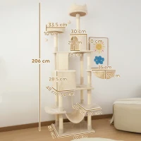 PawHut Ansamblu de Zgâriat pentru Pisici, 206 cm, cu Stâlpi din Sisal, Peșteri și Hamace, Bej(m-3)
