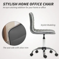 HOMCOM Armless Task Desk Chair, Swivel Office Chair with Faux Leather, Adjustable Seat Height, Chrome Base, Wheels for Home, Dark Grey(m-5)