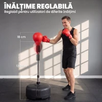 HOMCOM Punching Ball cu Înălțime Reglabilă cu Mănuși de Box, din Oțel, Piele Sintetică și PE, Ø48x136-154 cm, Negru și Roșu(m-4)