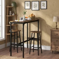 HOMCOM Conjunto Mesa Alta de Cocina con 2 Taburetes Marco de Acero Estilo Industrial Mesa Alta para Comedor Marrón Rústico(m-7)