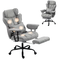 HOMCOM Silla de oficina con masaje de 6 puntos y calor, silla de escritorio con reposapiés, soporte lumbar y asiento amplio, Gris(m-7)