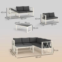 Outsunny Set Mobilier de Grădină cu Fotoliu Rabatabil, 2 Canapele cu Perne și Măsuță, Gri(m-3)