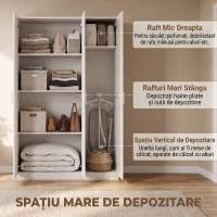 HOMCOM Dulap cu Rafturi Reglabile și Uși cu Închidere Lentă pentru Dormitor, Alb(m-4)
