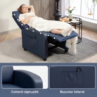 HOMCOM Fotoliu cu Masaj Reclinabil Manual din Piele PU cu Telecomandă, 2 Puncte de Masaj și Suport pentru Picioare, Albastru Închis(m-8)