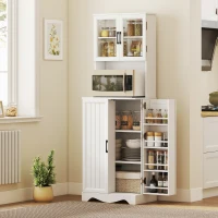 HOMCOM Buffet haut cuisine armoire de cuisine 4 portes 8 porte-épices plan de travail étagère réglable 60x39,5x179,6cm blanc(m-10)