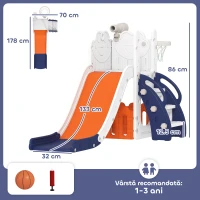 AIYAPLAY Tobogan copii 5 în 1 cu coș de baschet, scăriță, telescop și spațiu de depozitare, 1-3 ani, albastru închis(m-3)