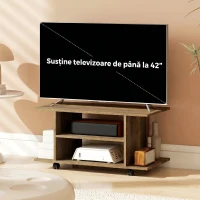 HOMCOM Suport TV Modern cu Rafturi, Roți Pivotante și Frâne, 80 x 40 x 40 cm, Nuc(m-7)