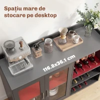 HOMCOM Bar mobil cu suport pentru sticle, lumină LED și raft reglabil, din lemn și sticlă, 120x38x88 cm, negru(m-7)