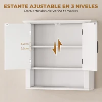 HOMCOM Armario de Pared para Baño con 2 Puertas y Estante Abierto para Aseo Dormitorio Ducha 60x19,8x58 cm Blanco(m-5)