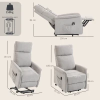HOMCOM Fotoliu Electric cu Ridicare și Reclinare din Chenille cu Spătar Înalt, Telecomandă, Gri Deschis(m-3)