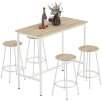 HOMCOM Set de Dining 5 Piese cu Bar 110 x 50 x 89,5 cm și Scaune Ø30 x 60,5 cm din Lemn și Metal Nuanță Lemn și Alb(m-11)
