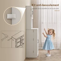 HOMCOM Buffet haut cuisine armoire de cuisine 4 portes 8 porte-épices plan de travail étagère réglable 60x39,5x179,6cm blanc(m-8)
