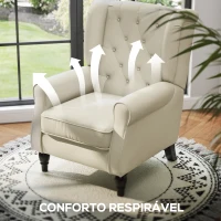 HOMCOM Poltrona de Sala de Estar Poltrona Moderna para Dormitório com Pés de Madeira Poltrona Individual 74x86x102 cm Creme(m-6)