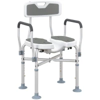 HOMCOM Chaise de douche avec assise fendue, hauteur réglable, antidérapante, dossier et accoudoirs, charge 136 kg, gris(m-1)