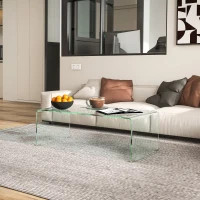 HOMCOM Masă Modernă din Sticlă Securizată pentru Living cu Design dintr-o Singură Piesă, 100x50x35 cm, Transparentă(m-7)