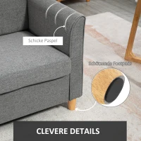 HOMCOM 2 Sitzer Sofa, Couch mit Holzbeine, Leinenoptik, Gepolsterter Polstersofa, Doppelsofa im Modern-Stil für Wohnzimmer, Schlafzimmer, Grau(m-6)