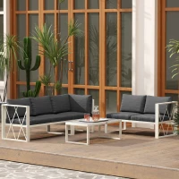 Outsunny Set Mobilier de Grădină cu Fotoliu Rabatabil, 2 Canapele cu Perne și Măsuță, Gri(m-8)