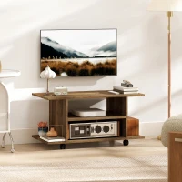 HOMCOM Suport TV Modern cu Rafturi, Roți Pivotante și Frâne, 80 x 40 x 40 cm, Nuc(m-2)