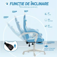 HOMCOM Sedia da Gaming Reclinabile con Poggiapiedi e Cuscini, in Finta Pelle e Spugna, 65x62x116-124 cm, Bianco e Rosa(m-6)