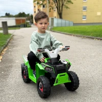 HOMCOM ATV Electric pentru Copii cu Remorcă, Pedală, Mers Înainte și Înapoi, 2,5 km/h, 18-36 Luni, Verde(m-9)