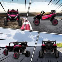 AIYAPLAY 12V Elektroauto für Kinder, Fernbedienungsfunktion, Gurt, Hupe, LED-Lichter, USB-Port, für 3-5 Jahre, Rosa(m-8)