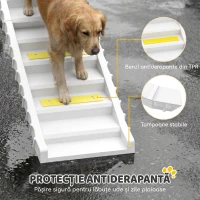 PawHut Rampă Pliabilă pentru Câini pentru Mașină și Paturi Înalte, cu 10 Trepte, Benzi și Covorașe Antiderapante, Albă(m-5)