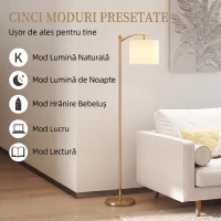 HOMCOM Lampadar LED cu Telecomandă, Lumină Reglabilă în 11 Temperaturi de Culoare și 11 Niveluri de Luminozitate, Auriu(m-7)