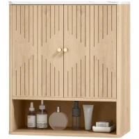 HOMCOM Dulap suspendat pentru baie cu raft deschis și uși decorate, blat cu efect de marmură, 60x18x70 cm, stejar(m-11)